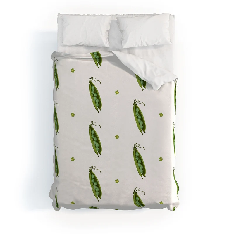 and Drawn Pea Pods and Tiny Flowers Duvet Cover
