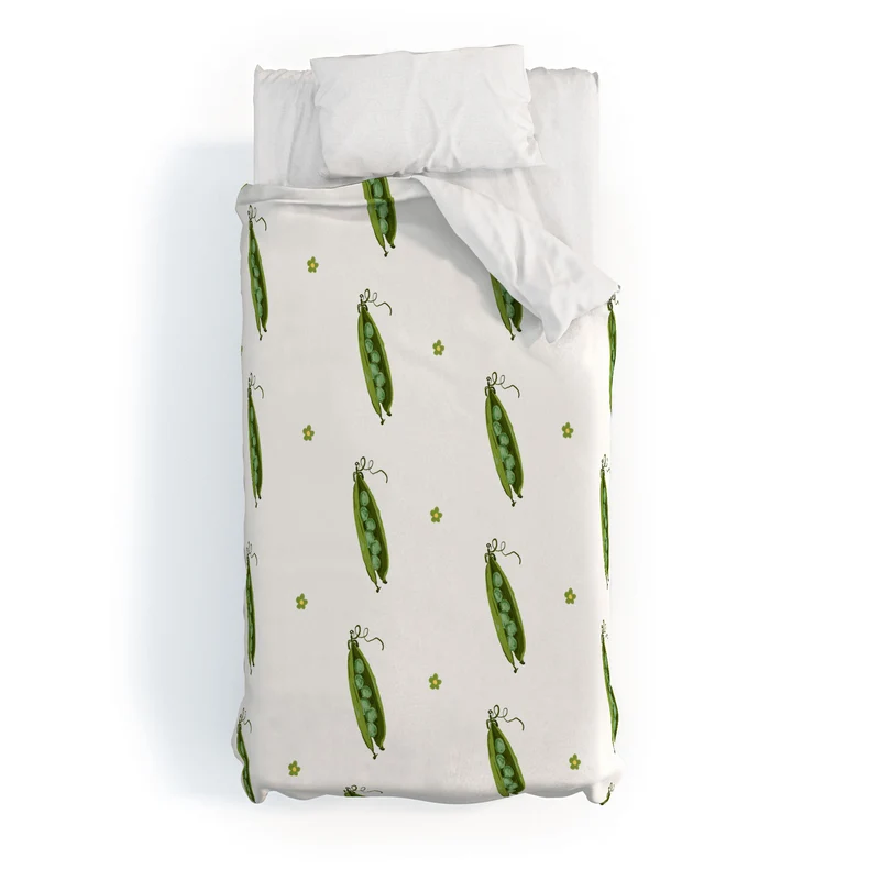 and Drawn Pea Pods and Tiny Flowers Duvet Cover