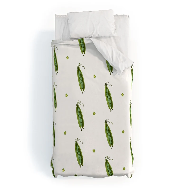 and Drawn Pea Pods and Tiny Flowers Duvet Cover