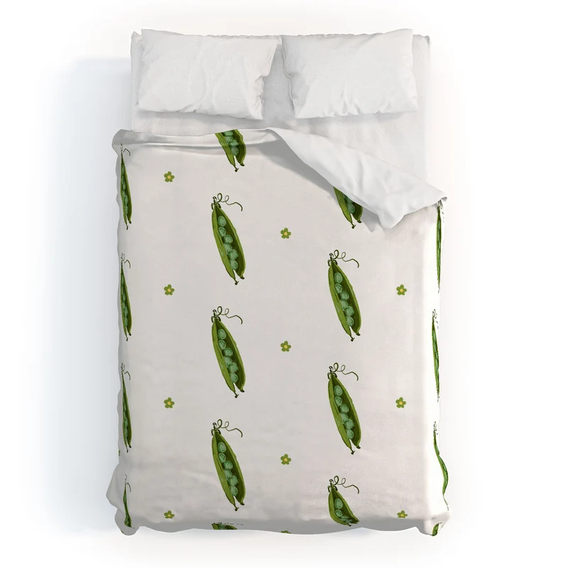 and Drawn Pea Pods and Tiny Flowers Duvet Cover