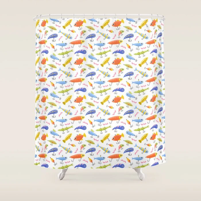 Funny colorful fish lure cartoon art pattern Shower Curtain