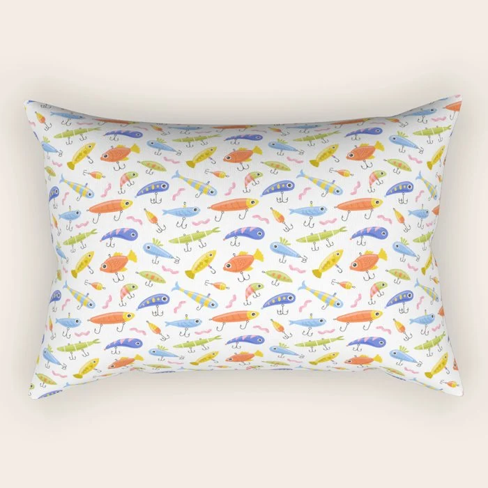 Funny colorful fish lure cartoon art pattern Rectangular Pillow