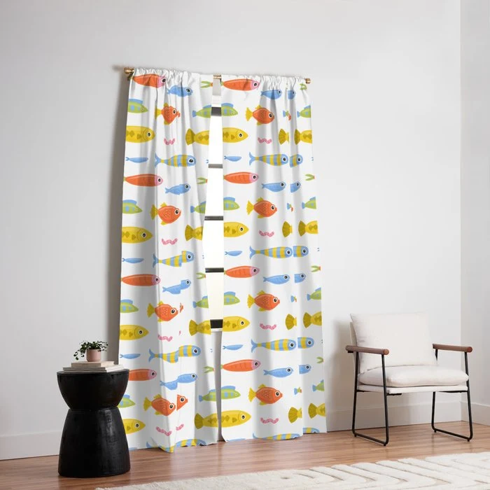 Funny colorful fish cartoon art pattern Window Curtain