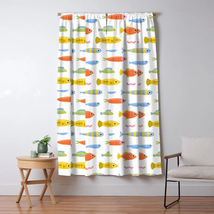 Funny colorful fish cartoon art pattern Window Curtain