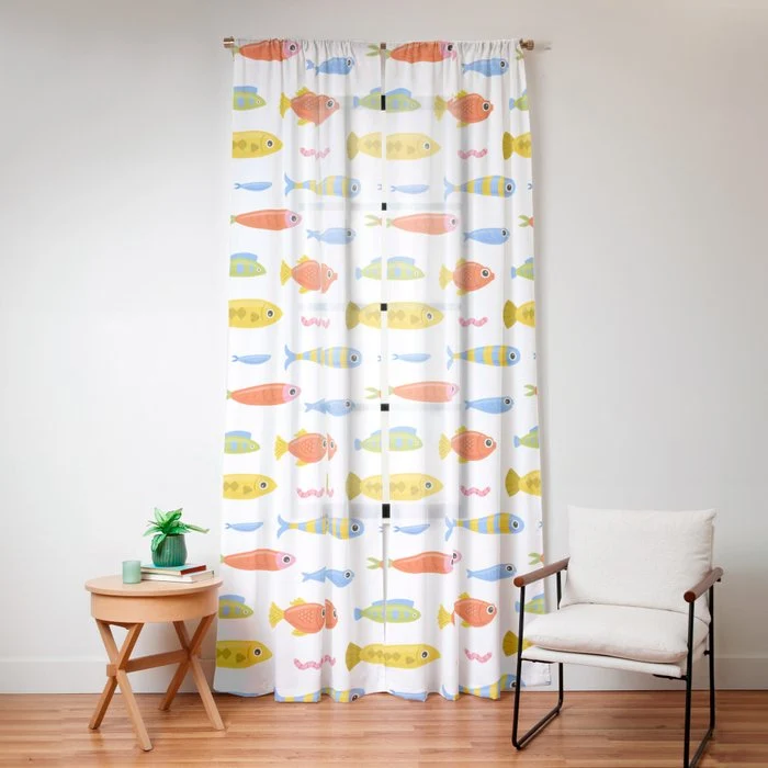 Funny colorful fish cartoon art pattern Window Curtain