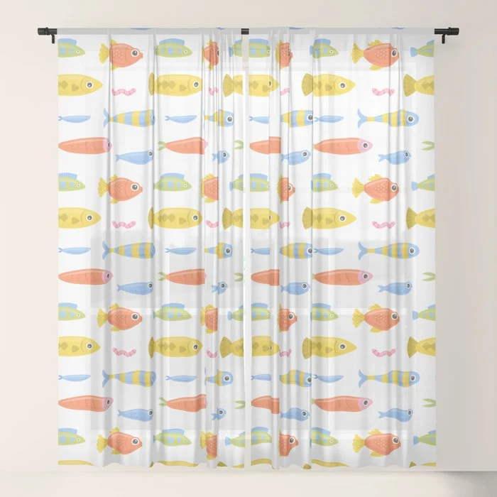 Funny colorful fish cartoon art pattern Window Curtain