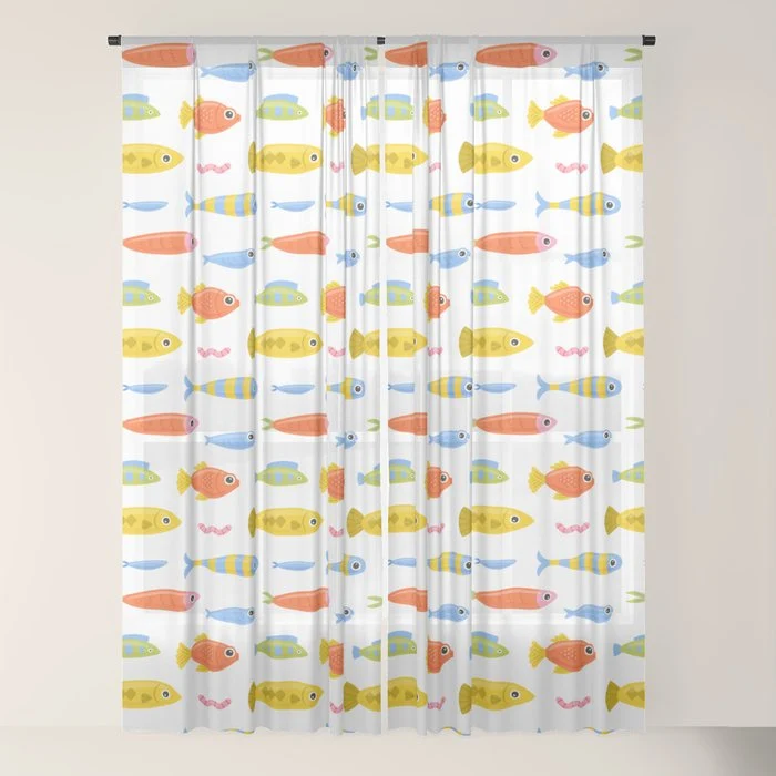 Funny colorful fish cartoon art pattern Window Curtain
