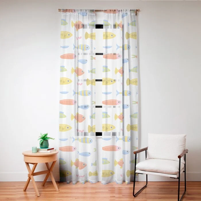 Funny colorful fish cartoon art pattern Window Curtain