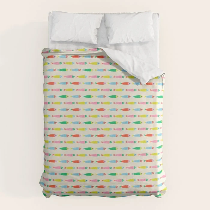 Funny colorful fish cartoon art pattern Duvet Cover