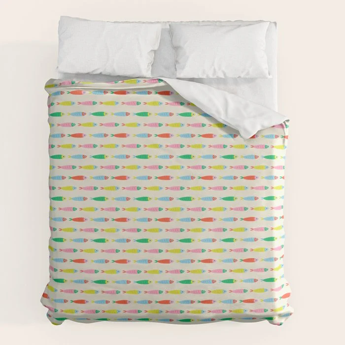 Funny colorful fish cartoon art pattern Duvet Cover
