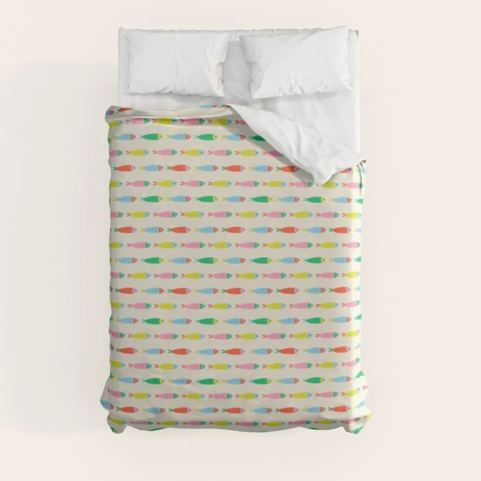 Funny colorful fish cartoon art pattern Duvet Cover