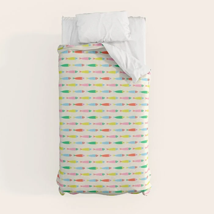 Funny colorful fish cartoon art pattern Duvet Cover