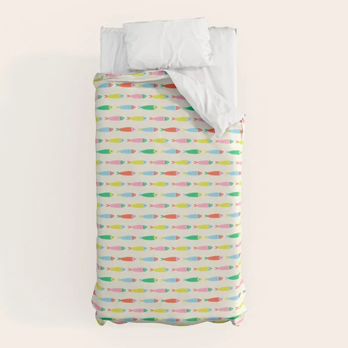 Funny colorful fish cartoon art pattern Duvet Cover