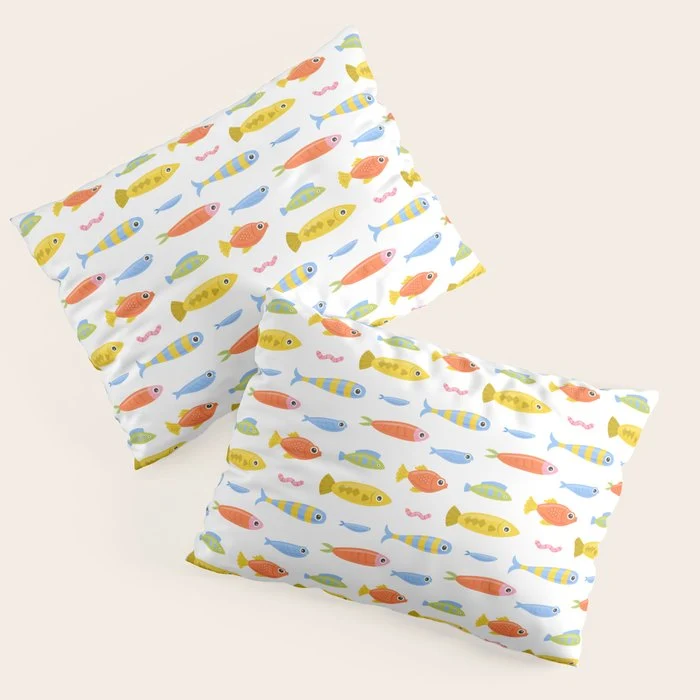 Funny colorful fish cartoon art pattern Pillow Sham