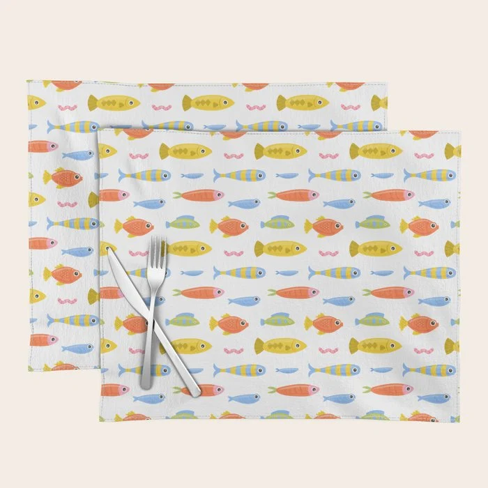 Funny colorful fish cartoon art pattern Placemat