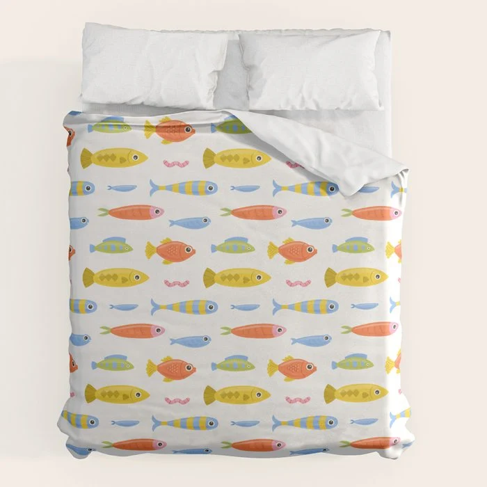 Funny colorful fish cartoon art pattern Duvet Cover