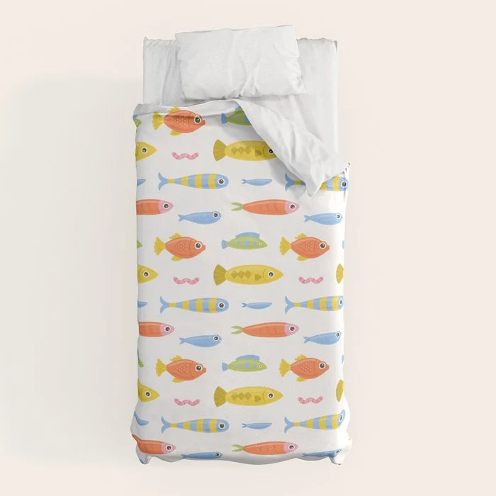Funny colorful fish cartoon art pattern Duvet Cover