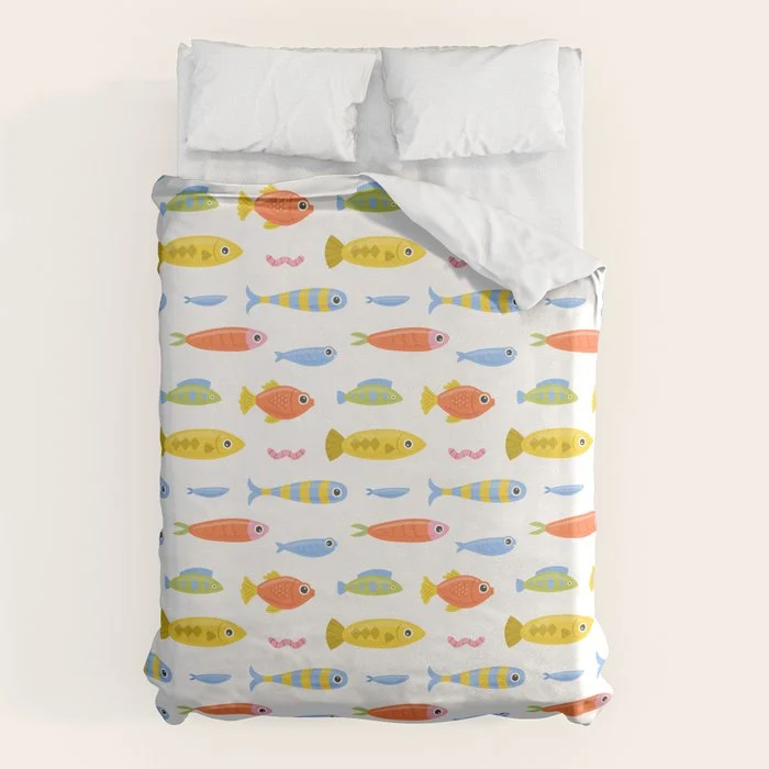 Funny colorful fish cartoon art pattern Duvet Cover