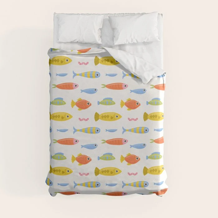 Funny colorful fish cartoon art pattern Duvet Cover