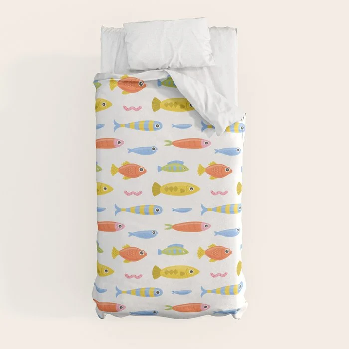 Funny colorful fish cartoon art pattern Duvet Cover