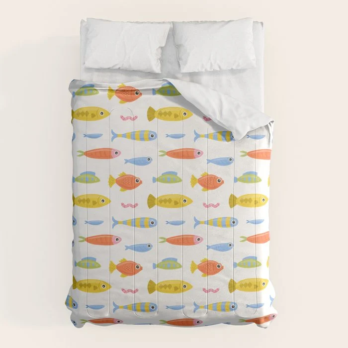 Funny colorful fish cartoon art pattern Comforter