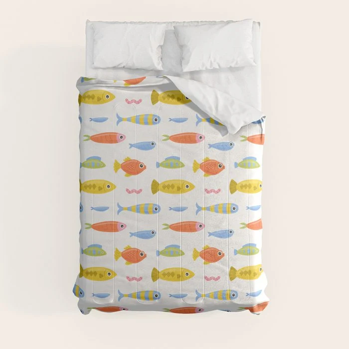 Funny colorful fish cartoon art pattern Comforter