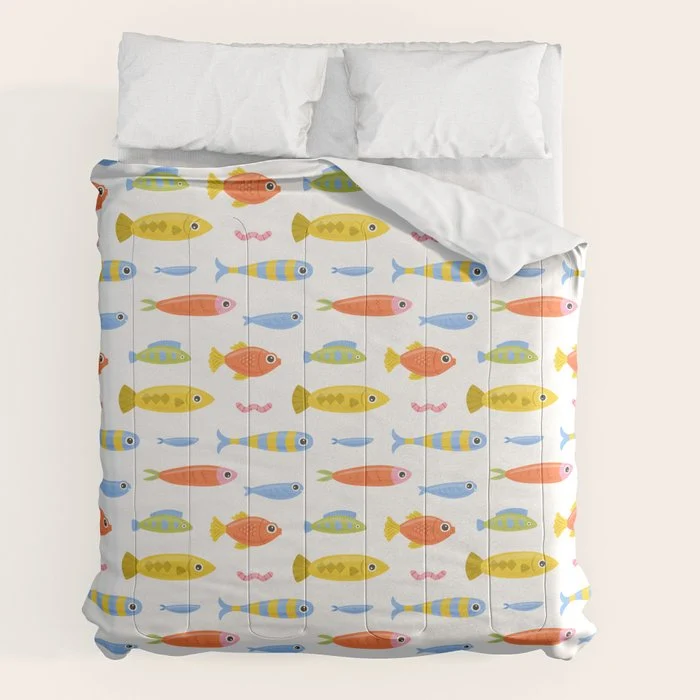 Funny colorful fish cartoon art pattern Comforter