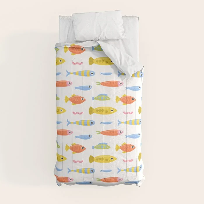 Funny colorful fish cartoon art pattern Comforter