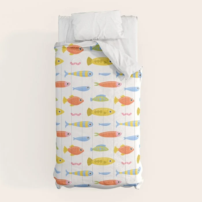 Funny colorful fish cartoon art pattern Comforter