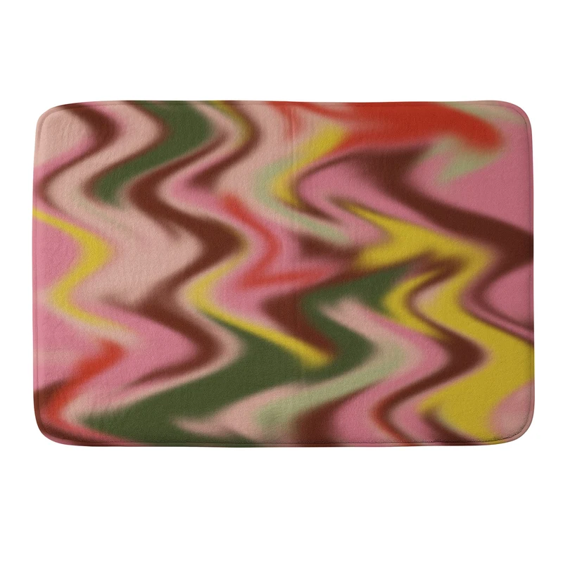 Groovy Abstract Waves in Pink Green Yellow and Red Bath Mat
