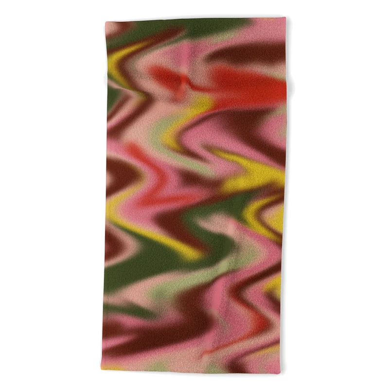 Groovy Abstract Waves in Pink Green Yellow and Red Bath Towel