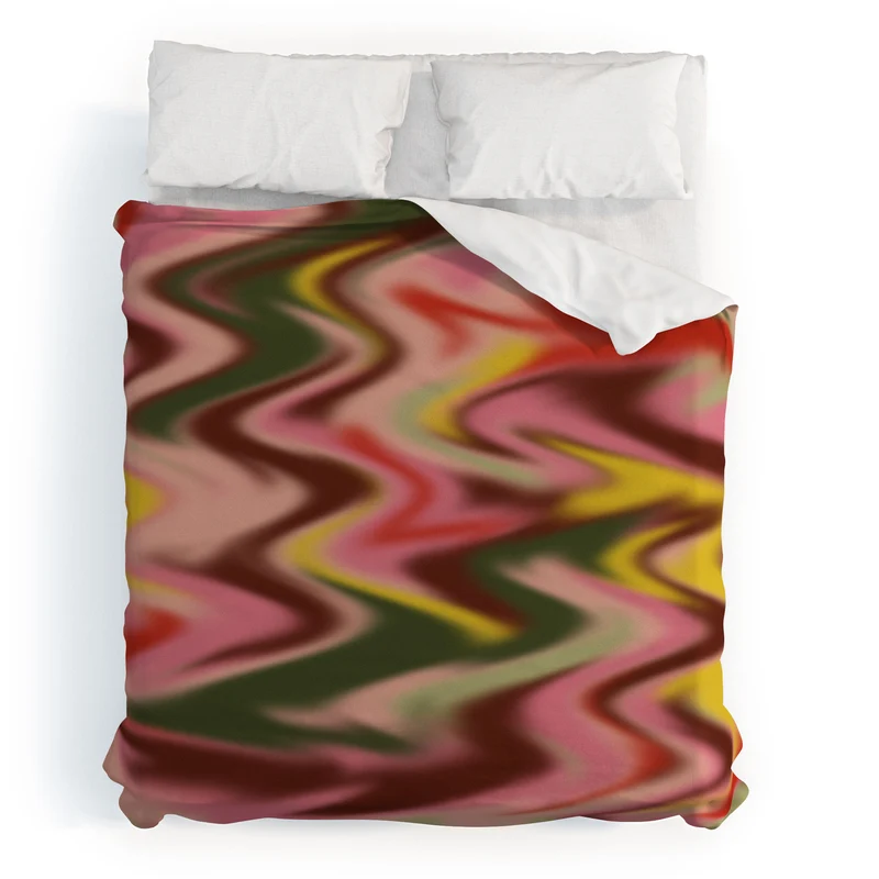 Groovy Abstract Waves in Pink Green Yellow and Red Duvet Cover