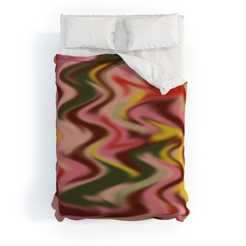 Groovy Abstract Waves in Pink Green Yellow and Red Duvet Cover