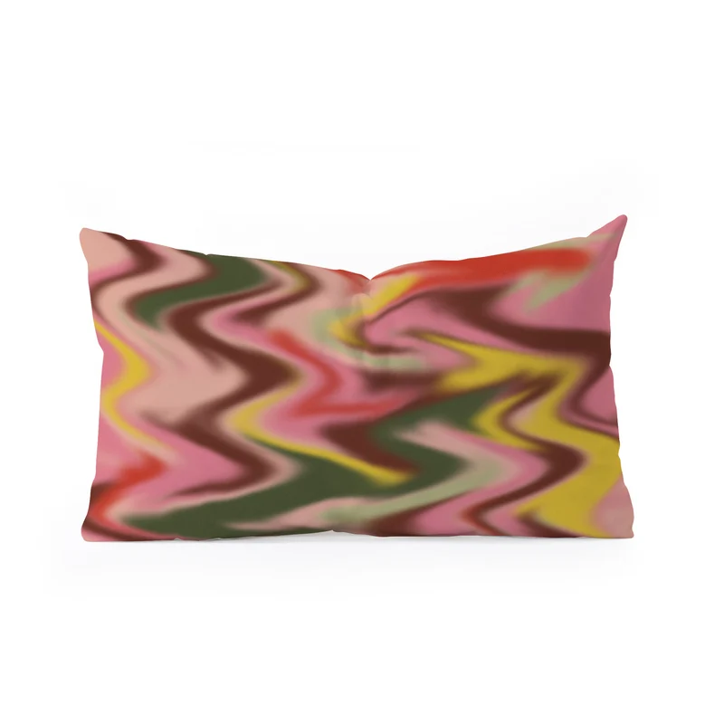 Groovy Abstract Waves in Pink Green Yellow and Red Rectangular Pillow