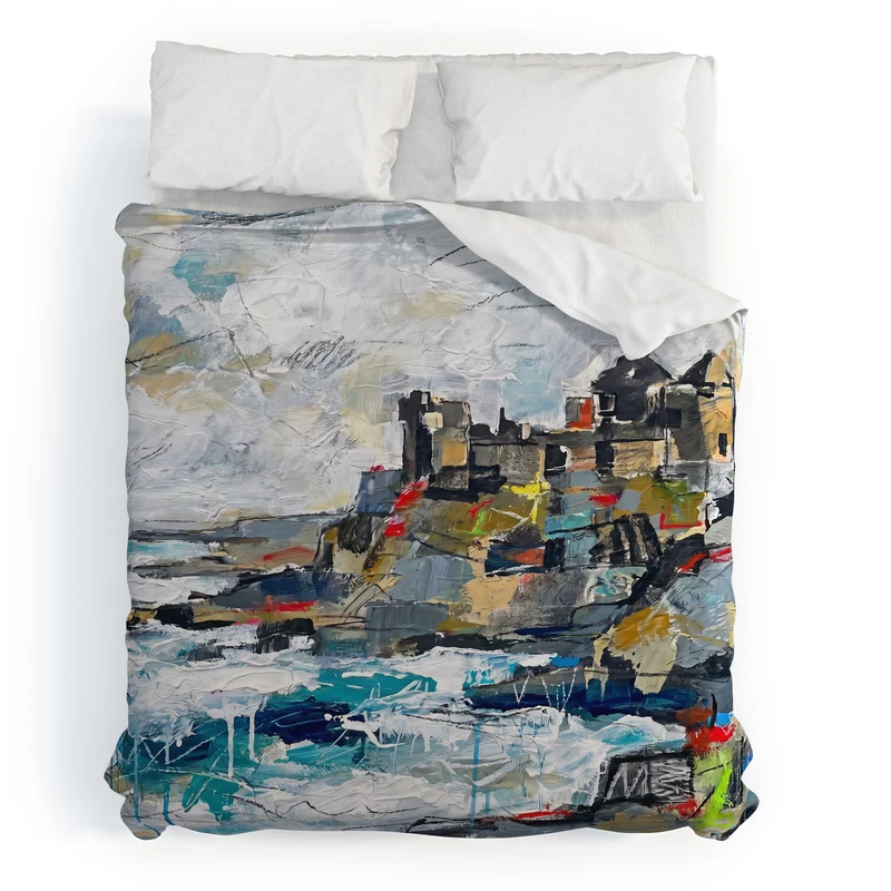 Dunluce Castle Abstract Coastal Art Duvet Cover