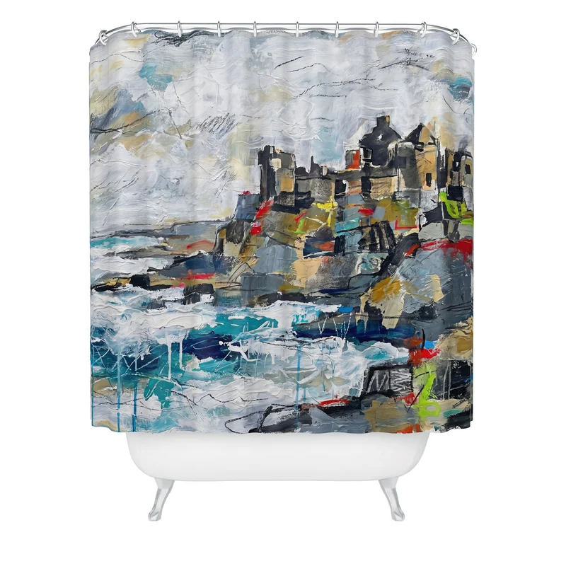 Dunluce Castle Abstract Coastal Art Shower Curtain