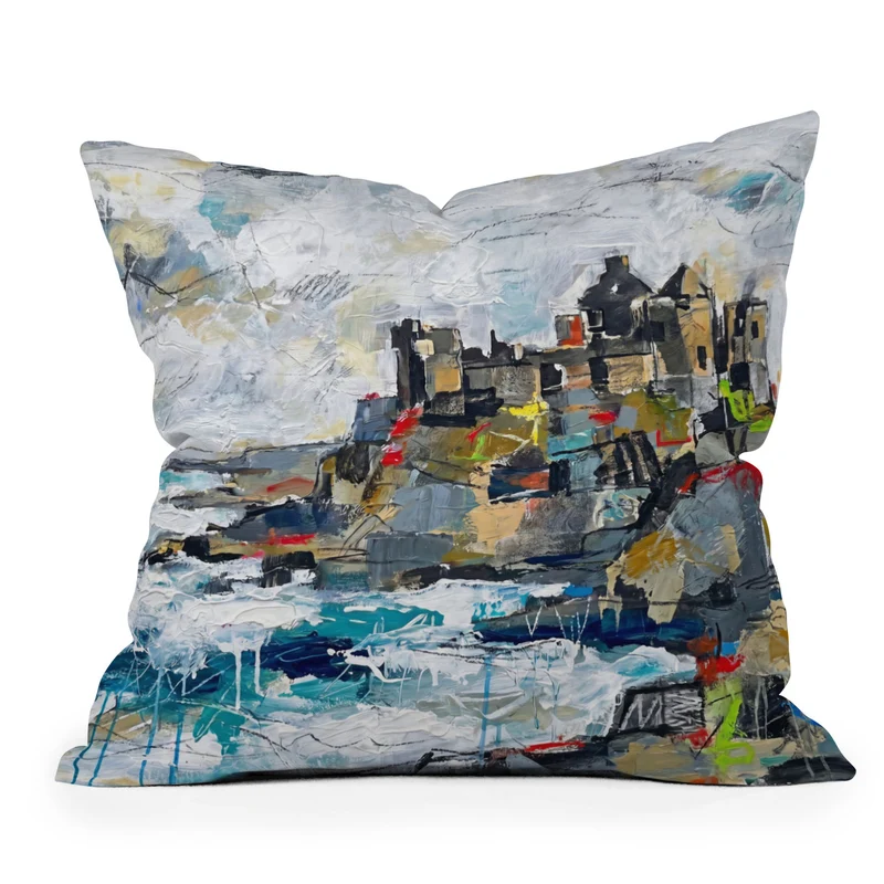 Dunluce Castle Abstract Coastal Art Throw Pillow