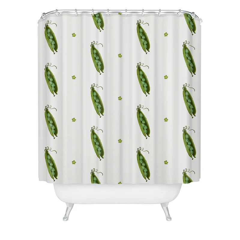 and Drawn Pea Pods and Tiny Flowers Shower Curtain
