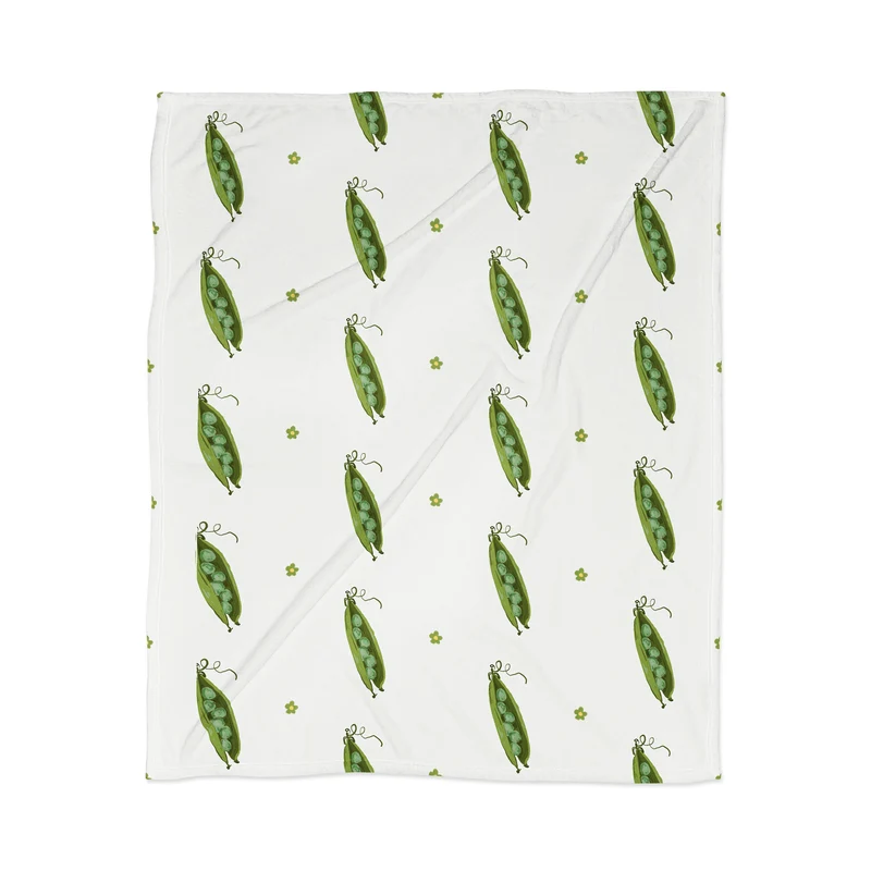 and Drawn Pea Pods and Tiny Flowers Throw Blanket