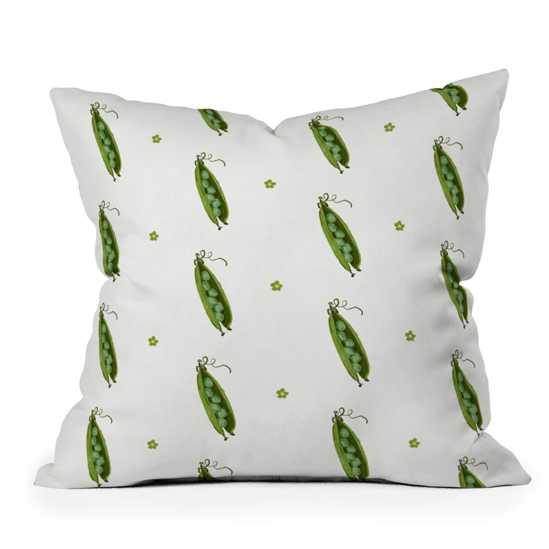 and Drawn Pea Pods and Tiny Flowers Throw Pillow