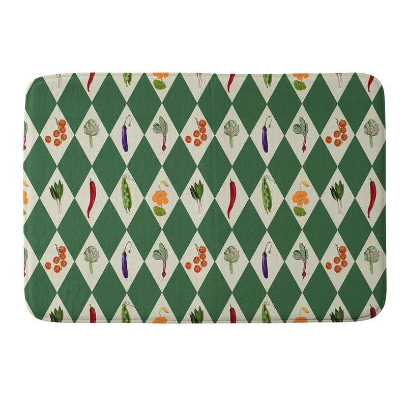 Vegetable Garden Dark Green Harlequin Pattern Bath Mat