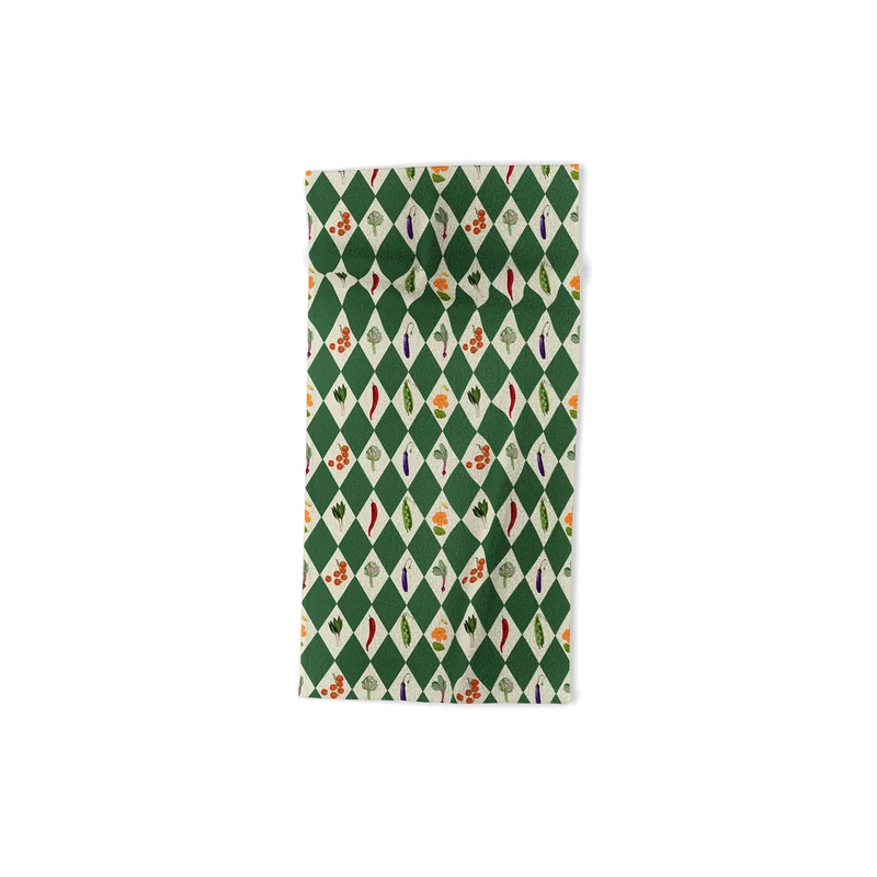Vegetable Garden Dark Green Harlequin Pattern Bath Towel