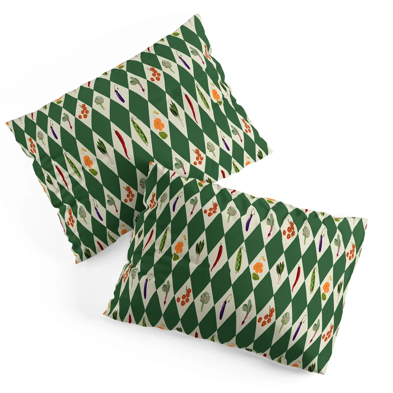 Vegetable Garden Dark Green Harlequin Pattern Pillow Sham