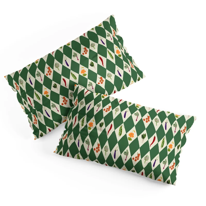 Vegetable Garden Dark Green Harlequin Pattern Pillow Sham