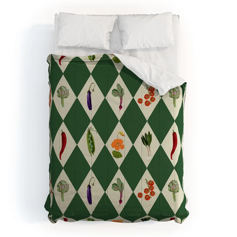 Vegetable Garden Dark Green Harlequin Pattern Comforter