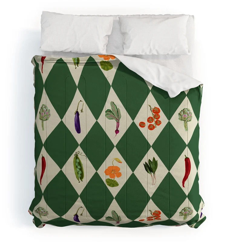 Vegetable Garden Dark Green Harlequin Pattern Comforter