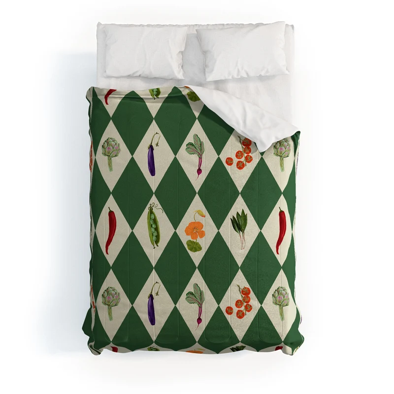 Vegetable Garden Dark Green Harlequin Pattern Comforter