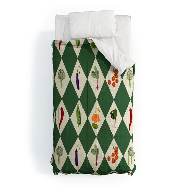 Vegetable Garden Dark Green Harlequin Pattern Comforter