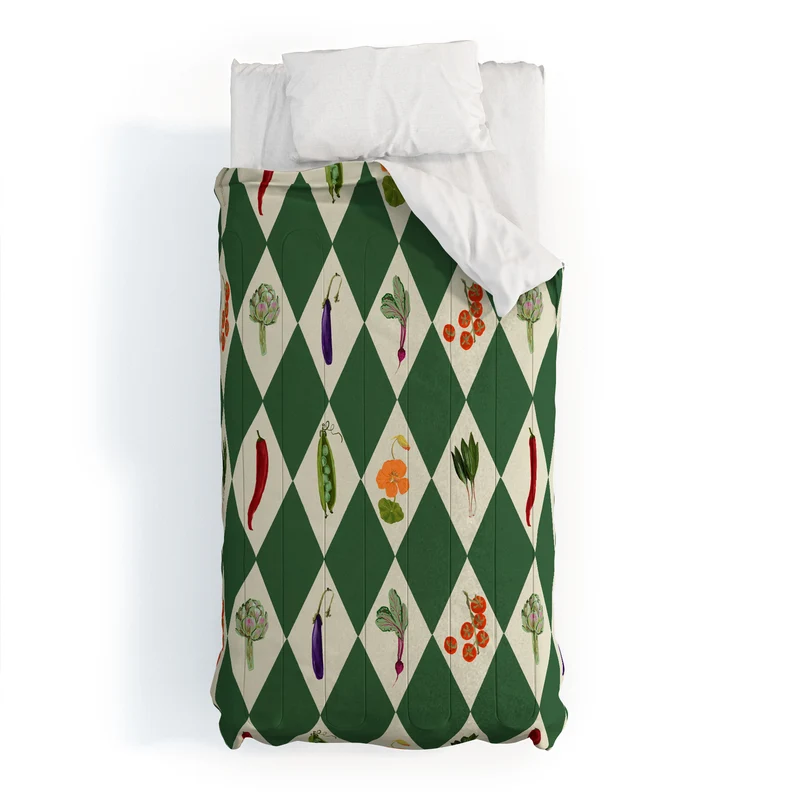 Vegetable Garden Dark Green Harlequin Pattern Comforter