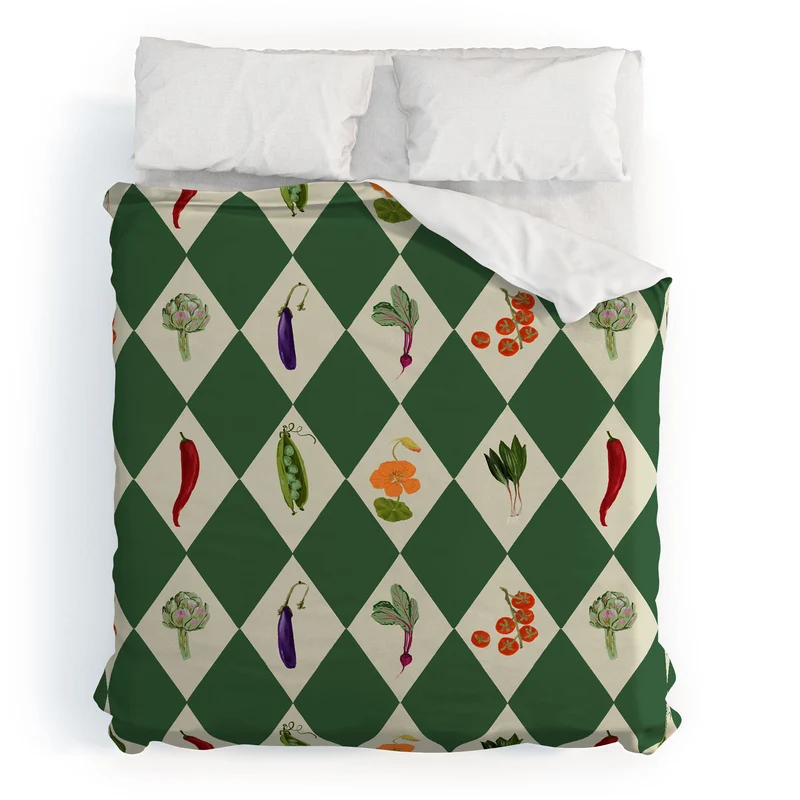 Vegetable Garden Dark Green Harlequin Pattern Duvet Cover